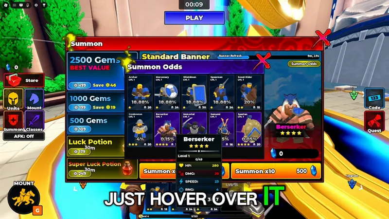Command An Army Standard Banner odds screen showing unit pull chances